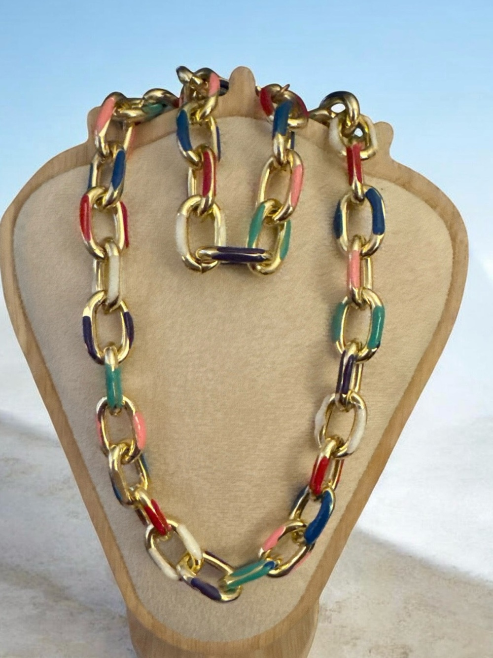 Gold-Tone Multicolor Link Necklace - Women Jewelry